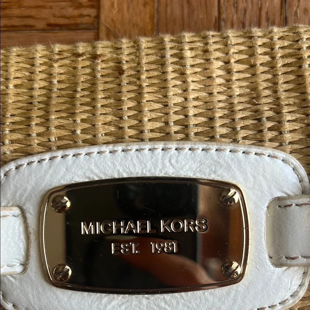 MICHAEL KORS Panama Straw White Leather Straw Woven Clutch Shoulder Y2K Purse - Picture 2 of 7